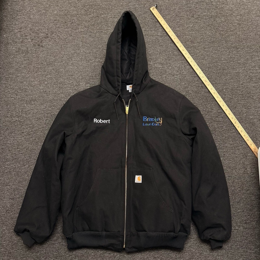 Carhartt Active Jacket Mens XLT Black Thermal Lined Duck Canvas Hooded Work